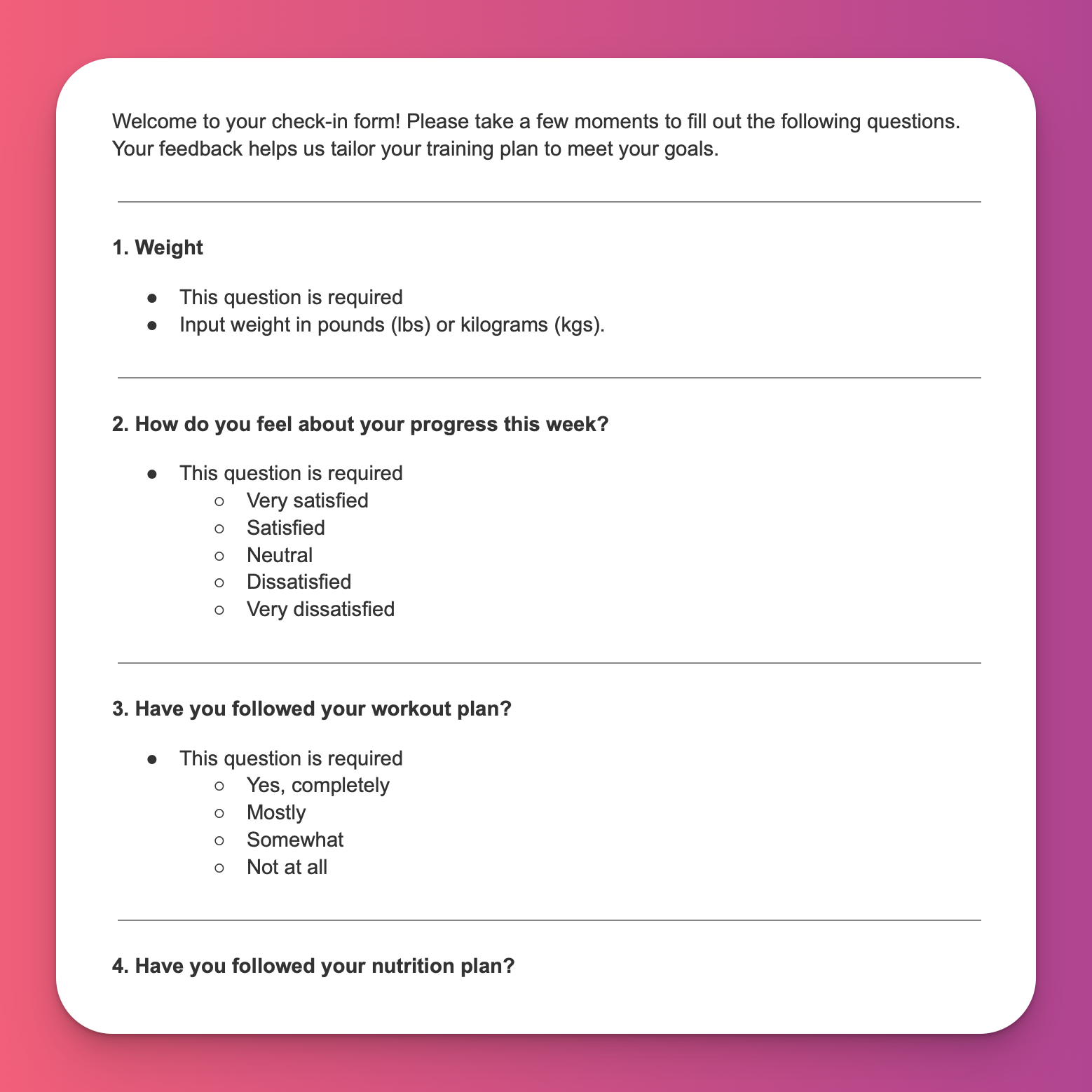 Check-in Form preview