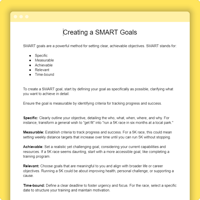 Client Goal Setting preview