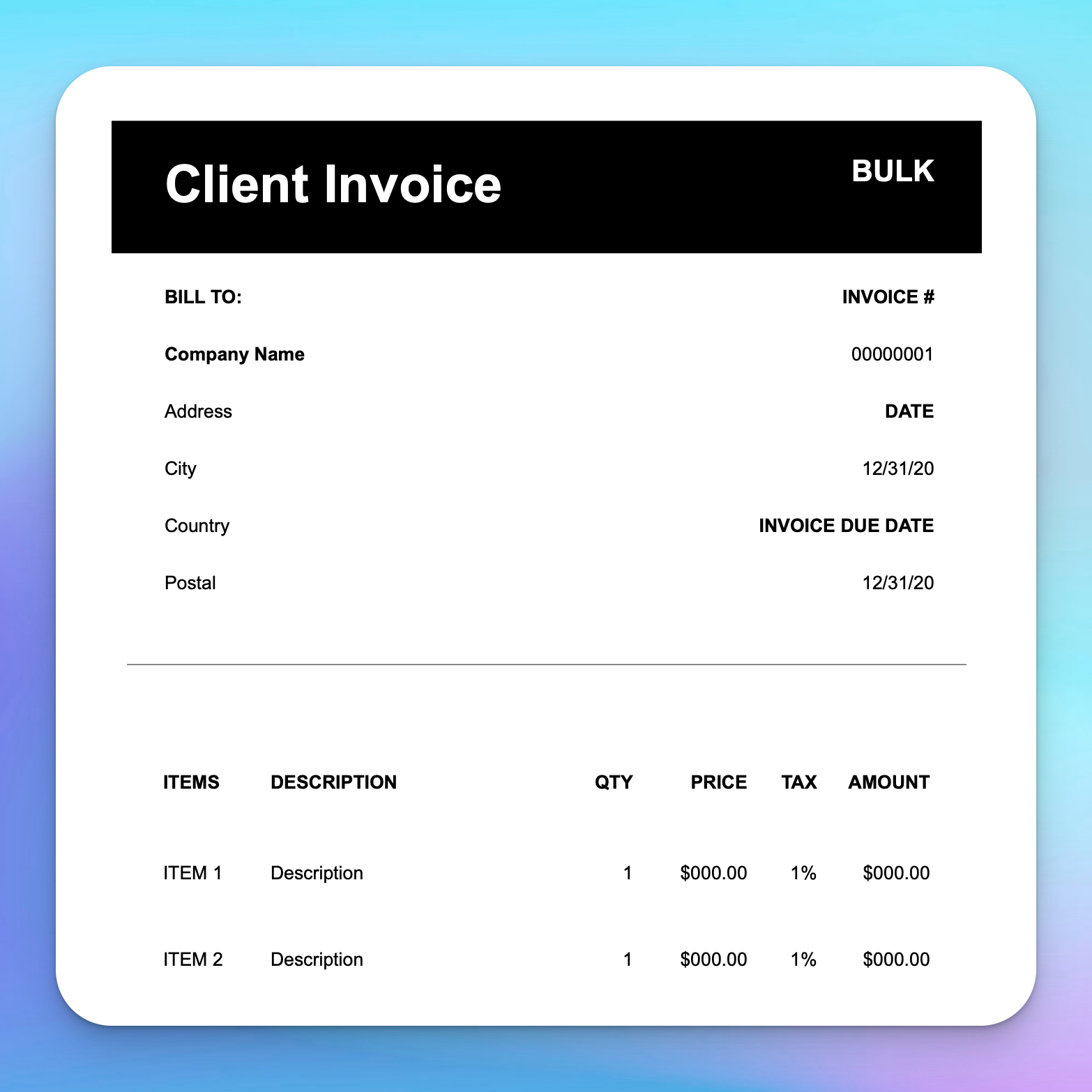 Client Invoice preview