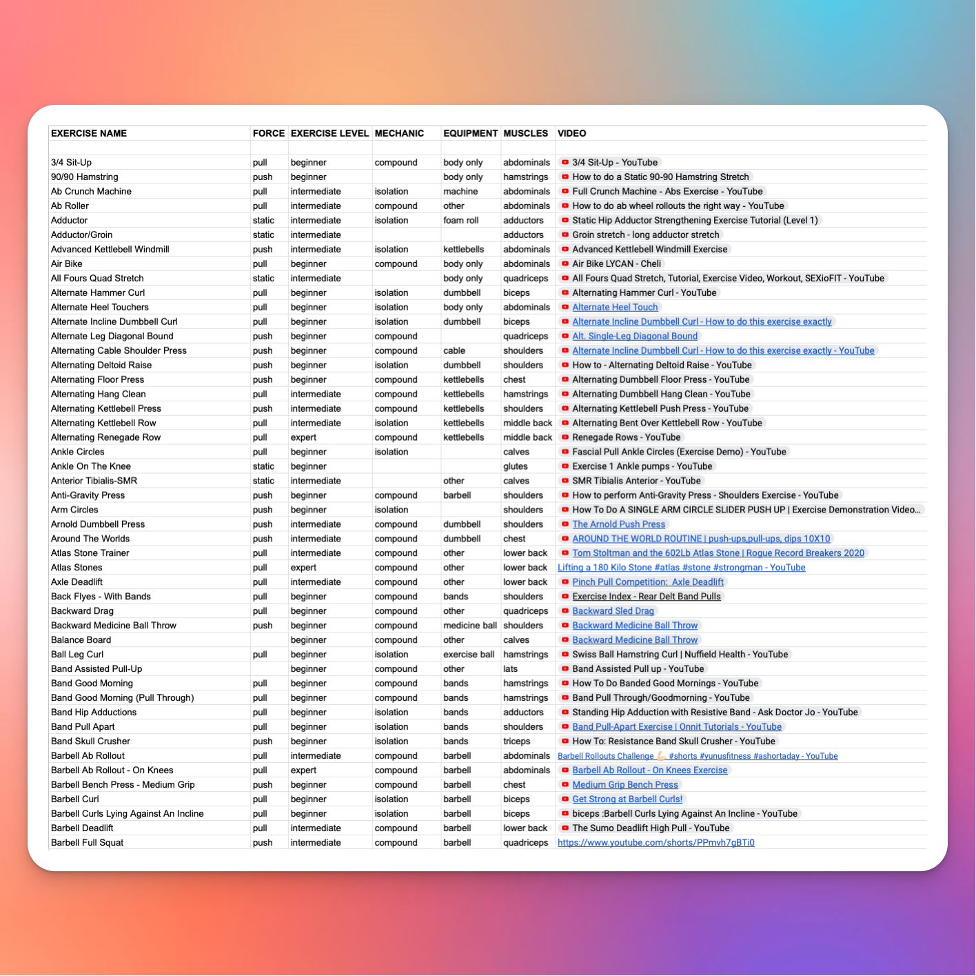 Exercise Library preview