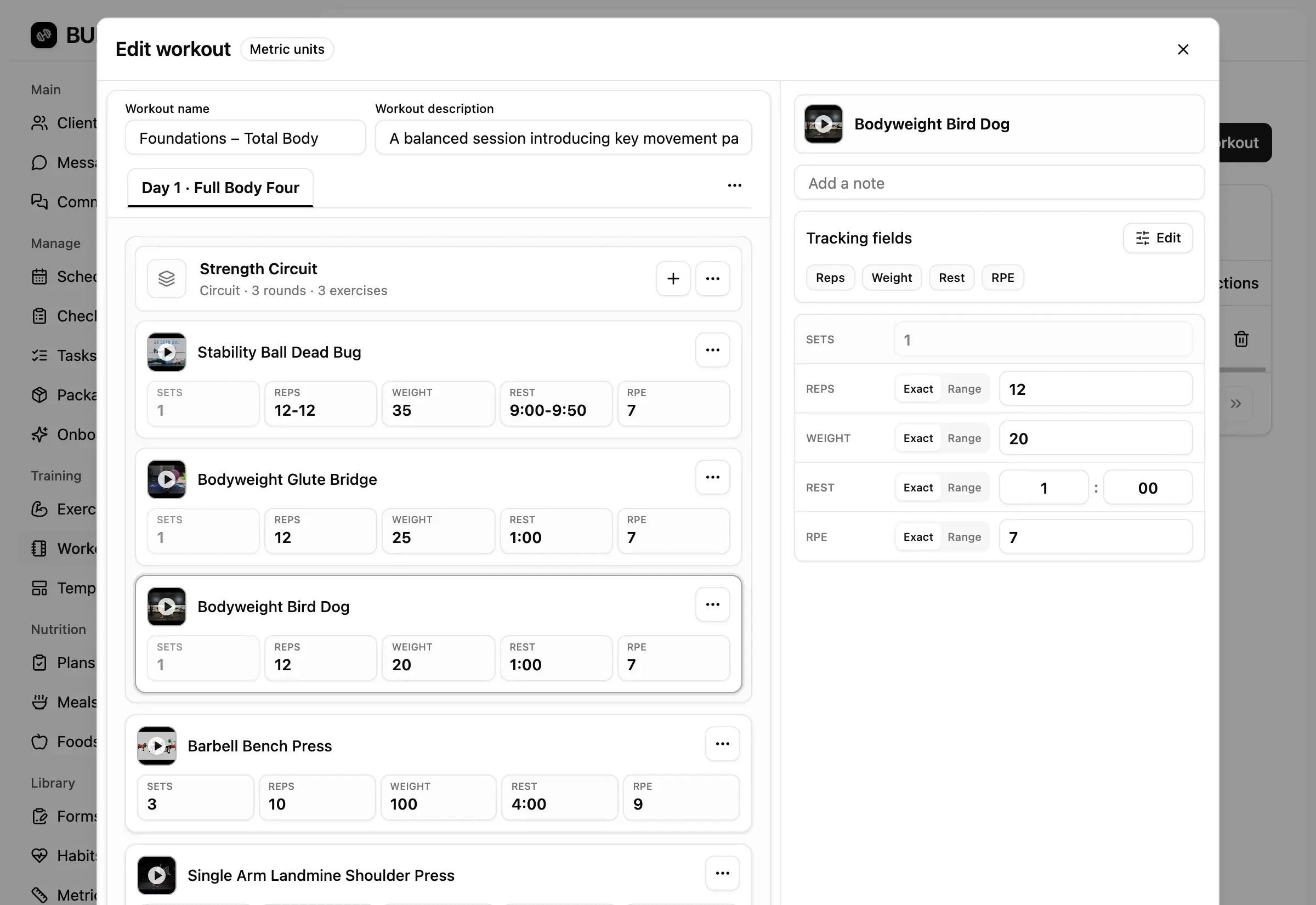 BULK workout builder for personalised client programming